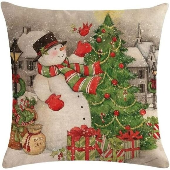 18x18 Red Noel Santa Snowman Christmas Tree Bird Double-Sided Pillowcases - Picture 2 of 6